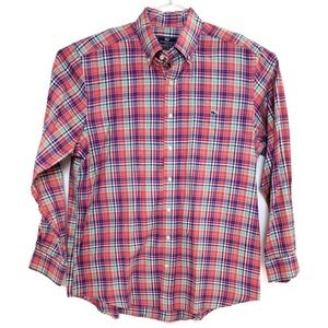 Vineyard Vines Shirt Mens Large Pink Blue Plaid Slim Fit Tucker Button Down